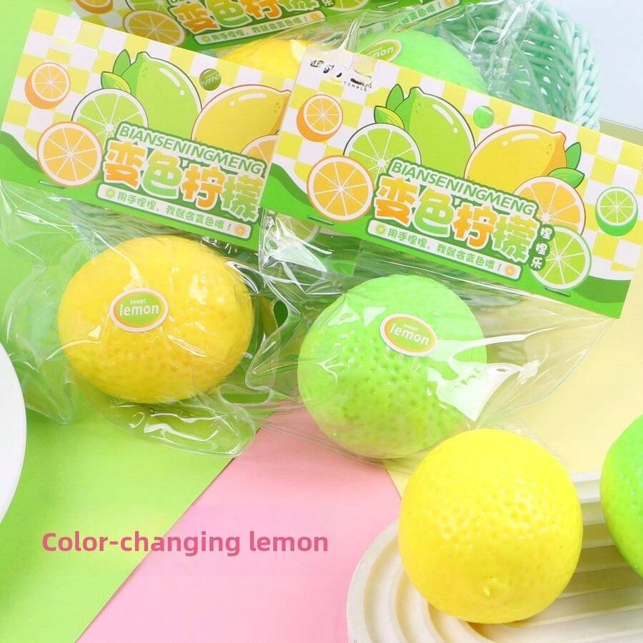 Temperature-Sensitive Color-Changing Lemon Stress Relief Squeeze Ball - Simulated Fruit Sensory Toy, Suitable For Relieving Anxiety And Relaxing, Ideal For Bachelor Parties, Office And Home Use, Changes Color With Temperature - Variants - View 1