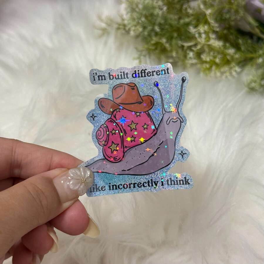 Im Built Different Sticker, Glitter Snail Decal, Funny Relatable Gifts, Weatherproof Vinyl School Supplies - Star Film - View 1