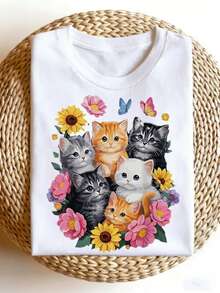 Camiseta Vintage con Estampado de Gato Camiseta de cuello redondo con estampado floral vintage adecuada para todas las estaciones lavable a máquina ropa casual para hombre con diseño de gato ideal para uso informal o eventos temáticos playeras de hombre camisas para hombre nacional envio - Blanco - Ver 8