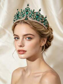 1pc Elegant Silver Rhinestone Women's Baroque Crown Headpiece, Bridal Wedding Hair Accessory, Romantic Princess Ball Party Tiara,Coronas - Multicolor - View 2