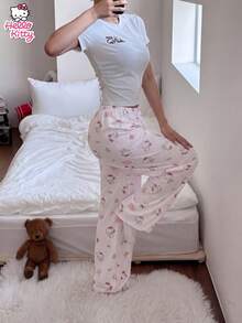 SANRIO 1件Hello Kitty女士可爱印花休闲裤，舒适家居服，适合春、夏、秋季穿着 - 彩色 - 查看 7