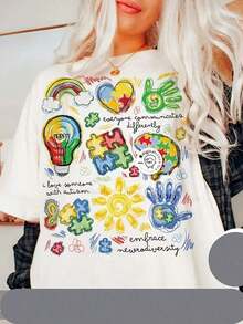 Linda camiseta de concientización sobre el autismo, Abril: Usa azul por el autismo, Diseño de rompecabezas sobre el autismo, Descarga de diseño de camiseta sobre el autismo, Mamá Autista, Apoya el autismo - Camiseta unisex de algodón suelto de manga corta y cuello redondo, estilo callejero vintage, blusas para mujer, playeras de mujer, blusas casuales para dama. - Blanco - Ver 7