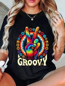 Camiseta Fresca de Verano para Hombre, Estilo Casual Hippie con Estampado Gráfico, Símbolo de la Paz, Estampado Floral Groovy, Estilo Retro de los 60, Corte Regular, Camisa Casual para Fiesta, Lavable a Máquina, Ropa Festiva, Cuello Redondo, TopFashion - Negro - Ver 7