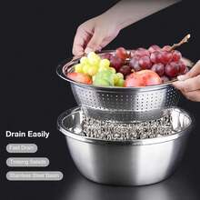 3pcs Stainless Steel Kitchen Utensil Set, Including Durable Grater, Rice Strainer And Pasta Bowl, Essential Cooking Tools - Draining Kit - View 3