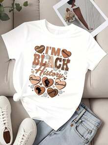 Camiseta de Cuello Redondo para Mujer con Estampado "I M Motivated Elevated Educated", Manga Corta para Uso Casual y Celebración del Legado - Blanco - Ver 2