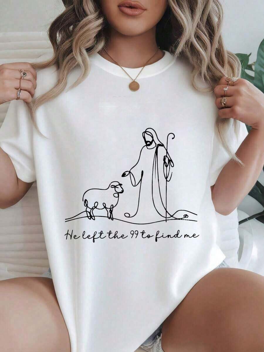 Dejó Los 99 Para Encontrarme Camiseta Casual Estampada De Moda Para Mujer Adecuada Para Todas Las Temporadas  
 -Blanco - Blanco - Ver 1
