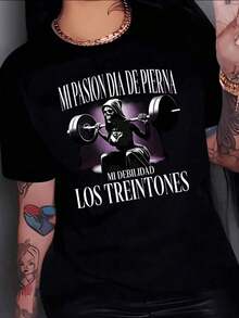 Figura De Calavera Femenina Levantando Pesas Que Simboliza Fuerza Y PasióN Por El Entrenamiento De Piernas Camiseta De Mujer 100% AlgodóN CóModa Y Moderna Para Deportistas - Negro - Ver 8