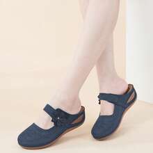Ecetana Women's Hollow Out Flower Mule Sandals, Summer Breathable Closed Toe Slide Shoes,Women's Summer Blue Sandals: Arch Support Sport Slides With Platform Wedge Heel & Hook And Loop Ankle Strap | Orthopedic Comfort Sandals For Walking, Travel, Beach & Casual Wear | Breathable Open-Toe Design With Thick Cushioned Sole. - 藍色 - 查看 4