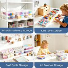 6 Pack Pencil Boxes, New Extra Large Pencil Case, Plastic Crayon Pen Box, Clear Marker Organizer Craft Storage, Plastic Containers With Lids, Stackable Art Storage Box For School Supplies - Default - View 3
