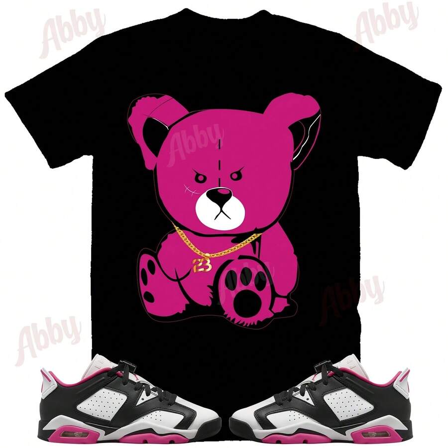 Camiseta de osito de peluche a juego con las zapatillas Retro 6 Low Fierce Pink, camiseta Jordans 6 Low Fierce Pink, camiseta de zapatillas Low Fierce Pink - forma - Ver 1