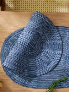Bộ 1/2/4/6/8 tấm lót bàn hình bầu dục bằng polyester màu be ombre tối giản. - Màu xanh lam - Xem 5