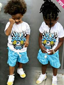 Boys & Teens' Casual Graphic Print Round Neck Short Sleeve T-Shirt, Summer Top - 白色 - 查看 2