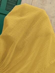 Vestido casual de mujer de línea A sin mangas a rayas con bolsillos acolchados, conjunto elegante de vacaciones, estilo retro lujoso - Amarillo - Ver 7