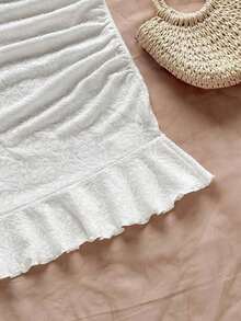 Vestido mini ajustado con cintura ceñida, bajo con volantes y giro asimétrico en el pecho, tejido en rojo, adecuado para vacaciones, citas, té de la tarde, vacaciones, festivales de música, estilo bohemio - Blanco 2 - Ver 4