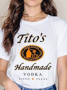 Titos Handmade Vodka Logo T Shirt White Crew Neck Short Sleeve Graphic Print With Award Winning Distilled Six Times Text And Austin Texas Design - trắng - Xem 1