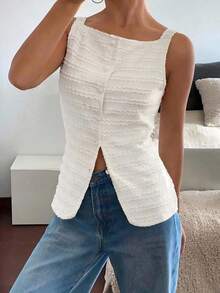 Blusa elegante sin mangas de cuello cuadrado para mujeres - Albaricoque - Ver 3