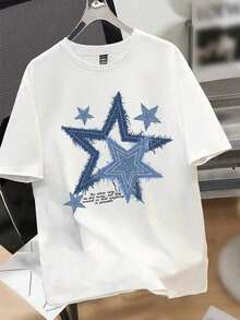 Playera estampada moderna con diseño de estrellas, juvenil y casual multicolor - Blanco - Ver 1