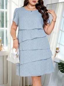 Reflora Vestido de moda con cuello redondo, mangas con volantes y estampado floral para mujer de talla grande - Azul - Ver 4