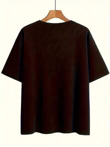 T-Shirt. Single Garment, Not A 3-Piece Set. 1 Piece/Set Of Long-Sleeved T-Shirts Suitable For Streetwear. Oversized Crew Neck Top For Daily Outings, Camping, Concerts, Hip-Hop, Rock, And Rap Events. Modern, Loose-Fitting Print. A Must-Have For Spring, Summer, Autumn, And Winter. Minimalist, Concise, And Clean Style. Ideal For Shopping, Traveling, And Enjoying The Beach During The School Year. Perfect Option For Couple Outfits. - 黑色 - 查看 3