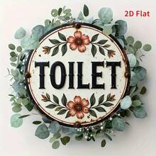 2D Flat Printed Vintage Round Metal Sign - Bathroom Sign, 8X8 Inches, Suitable For Home, Room, Garage, Countryside, Garden, Man Cave And Holiday Decor, Pre-Drilled Holes, Style As Shown In Size Image - Multicolor - View 6