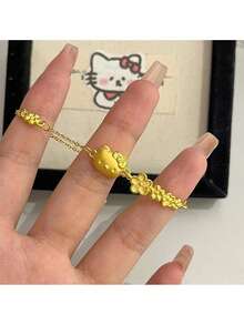 SANRIO 1 chiếc vòng tay hoa anh đào, phụ kiện thời trang unisex, vòng tay hình mèo phong cách tự nhiên mới. - Vàng - Xem 3