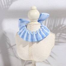 nicovaer 1pc Blue Cute Plaid Ribbon Bow Tie Collar, Neck Circumference 20-50cm, Faux Pearl Pet Necklace For Small/Medium Dogs & Cats, Suitable For Daily Pet Accessories - Blue - View 9