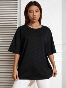 Oversized Off-Shoulder T-Shirt, Unisex - 黑色 - 查看 4