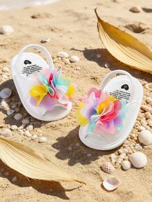 Giày sandal cho bé gái sơ sinh, kiểu dáng bèo nhún, nơ, đế mềm cao cấp, chống trượt, hở mũi, thoáng khí, thích hợp cho mùa hè, hoạt động ngoài trời, tập đi. Giày sandal cho bé gái 0-3 tháng tuổi. - trắng - Xem 10