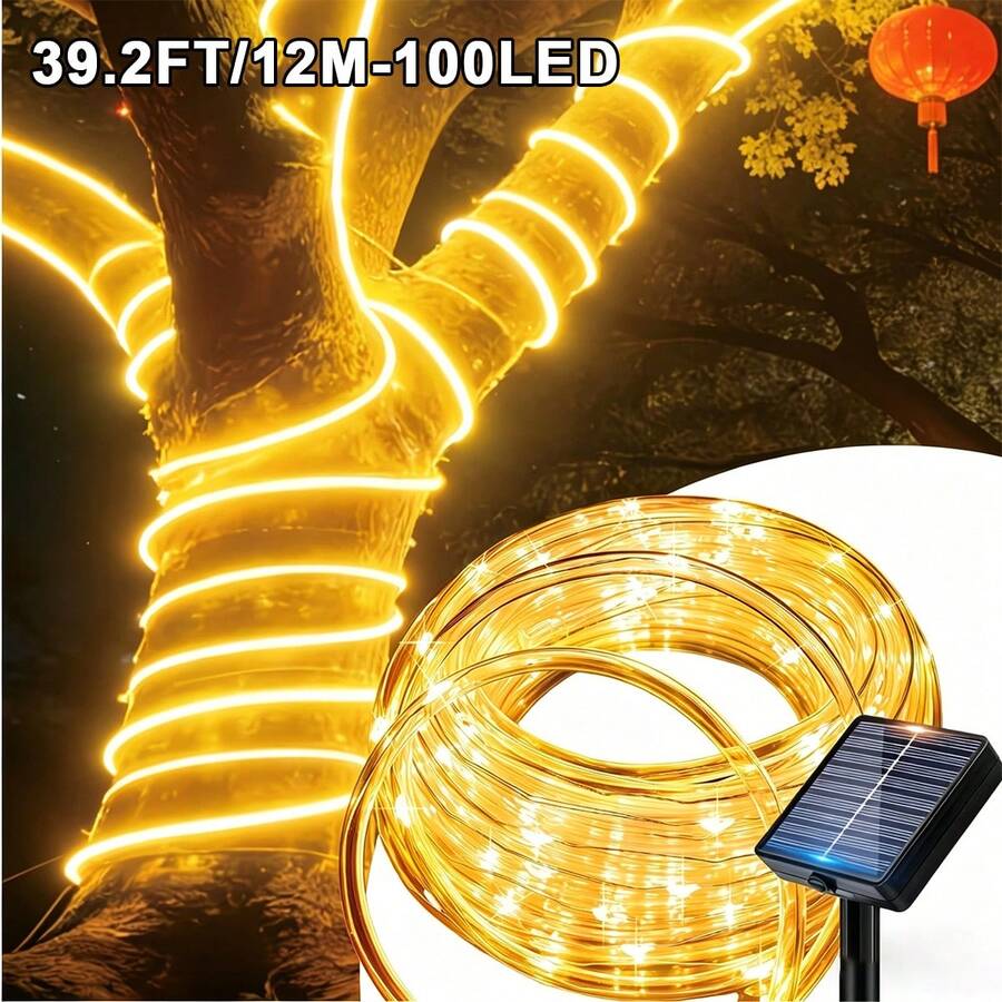 太阳能LED灯管，8种照明模式，IP65防水，柔韧可弯曲，适用于户外花园、泳池、派对、婚礼、圣诞节、围栏装饰 - 透明燈管 - 查看 1