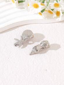 2个金属贝壳海星发夹，简约几何海螺迷你发夹，海滨度假/艺术/波西米亚风日常发饰 - 彩色 - 查看 9