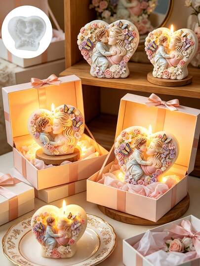 1pc Heart Mother And Daughter Silicone Mold Flexible Easy Demold Reusable For Aromatherapy Candle Gypsum Resin Clay Soap Desktop Ornament Home Decor Mother's Day Valentine's Day Birthday