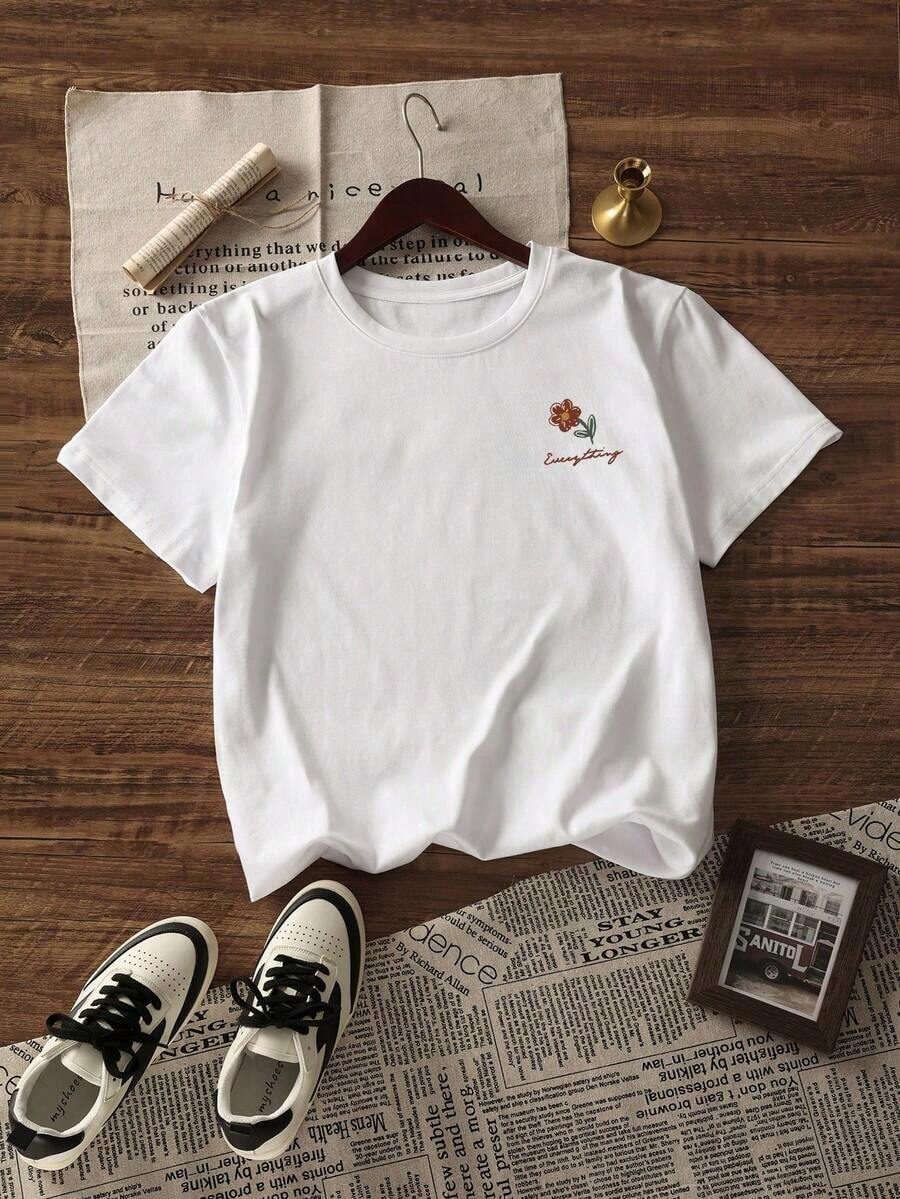 Women's Graphic Print T-Shirt, Lightweight Cotton Summer T-Shirt With Rose Print, Round Neck, Short Sleeve, Casual, Plus Size, 100% Pure Cotton - 白色 - 查看 1