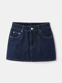 Minifalda de mezclilla para mujer, estilo Y2K, para conciertos, de vuelta a la escuela - Azul lavado oscuro - Ver 7