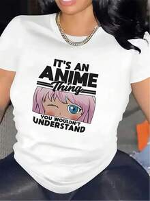 100% Cotton T-Shirt With Anime Print | Comfortable And Durable Fabric, Suitable For Casual Wear At Home, Lightweight And Breathable, A Perfect Gift For Anime Fans Who Enjoy Relaxing At Home, Round Neck, Medium Elasticity Fabric, Casual Everyday Wear. - 白色 - 查看 7
