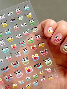 1pc Jelly Nail Stickers, Cute Cartoon Face Nail Decals, Funny Expression Nail Art Accessories - Multicolor - View 3