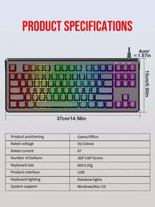 Raikei DG87 有线键盘，高品质设计，机械键盘手感，RGB 背光，加高键帽，办公游戏两用键盘，营造桌面氛围 - 查看 10