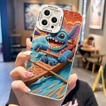 Disney Lilo & Stitch Phone Case, Hawaiian Stitch Protective Cover. Compatible With IPhone 17, 16, 15, 14, 13, 12, 11 Pro Series And Galaxy S22, S23, S24, S25 Models, Featuring A Plush-Style Blue Stitch Rowing A Decorated Canoe While Wearing A Flower Lei Against A Sunset Background, Perfect For Fans Of The Adventurous Alien, Ideal For Birthdays, Holidays, Anniversaries, Graduation Gifts, Or Any Special Occasion To Surprise Family, Friends, Classmates, And Loved Ones. - màu đen - Xem 5