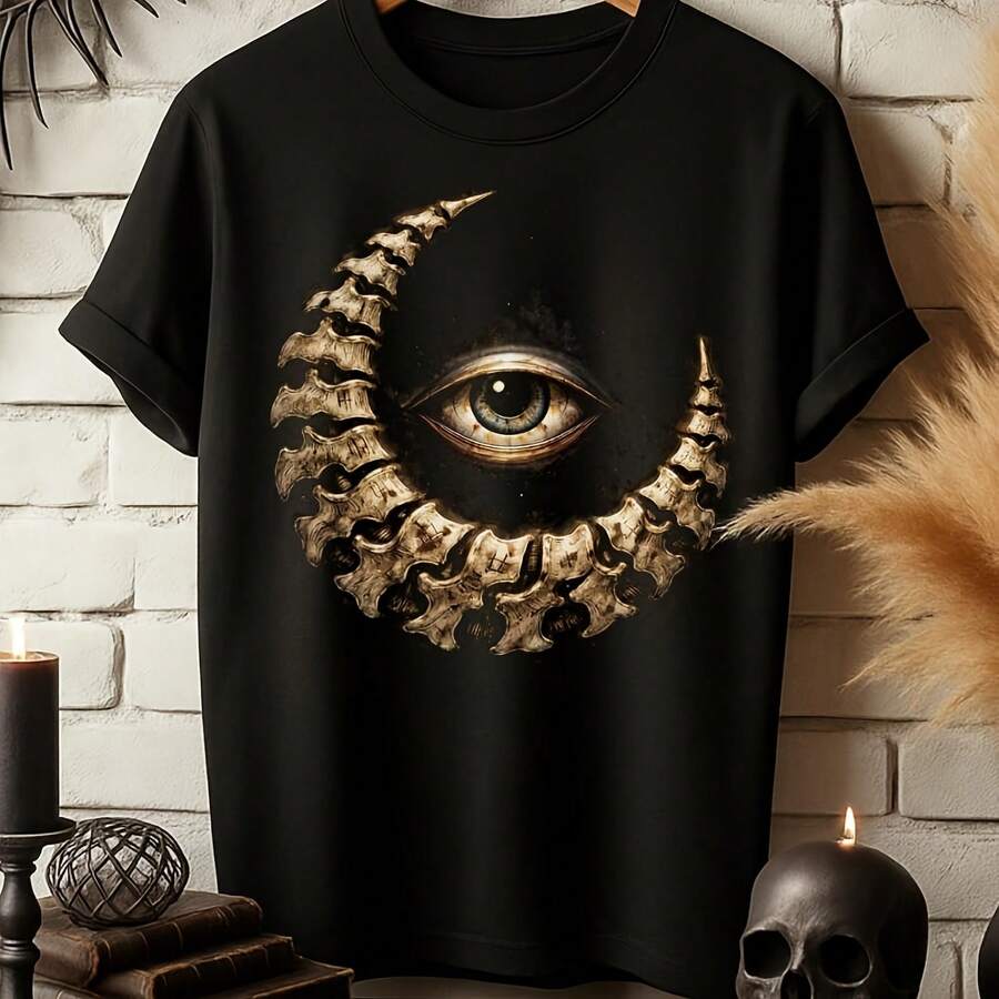 Bone Moon Eye Gothic hirt, Occulrescent Moon Shirt, Dark sy Horror Tee, Witchy Aesthetic220g heavyweight 100% cotton T-shirt. Butterfly print. Unisex sizing. Round neck inspirational T-shirt. Cute and beautiful Y2K-inspired summer top, perfect for the outdoors, home, work, or street wear. Casual, loose-fitting everyday T-shirt. - Negro - Ver 1