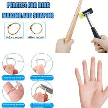 14pcs Ring Adjuster Kit, Includes Mandrel, US & UK Size Guides, Ring Sizer, Jewelry Hammer, Polishing Cloth And Measuring Rod - Ring Measuring Tool - View 6