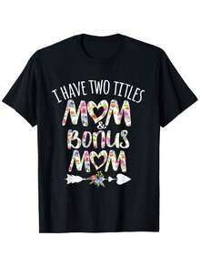 Camiseta 100% Algodón "La Mejor Madrepropiadora del Mundo" - Diseño Doble "Madre y Madre Adicional" con Detalles de Corazón y Flores, Cuello Redondo, Manga Corta - Ropa Casual Perfecta para Madrespropiadoras, Ropa Informal |   Estampado Floral de Corazones |   Acabado Brillante - Negro - Ver 7