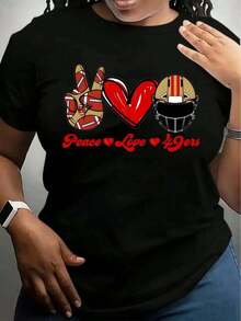 Camisetas Casuales Unisex Premium Bonitas, Camiseta Negra con Diseño de Casco de Fútbol Americano de los 49ers, Paz, Amor y Corazón para Uso Casual y Aficionados al Deporte - Negro - Ver 6