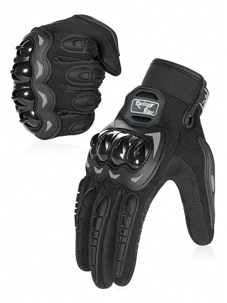 Un par de guantes de motocicleta con pantalla táctil, guantes de motocross y carreras todoterreno negros para motociclistas - Negro - Ver 1