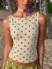 Top sin mangas casual de mujer con lunares, sexy y de moda, adecuado para la calle, fiestas y salir de noche en verano - Albaricoque - Ver 5