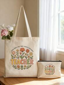 Teacher Theme Travel Print Bag - Foldable Storage Bag, Decorated With Vibrant Teacher Theme Patterns, Ideal Gift For Educators, Teachers And Students, Teacher Gift Bag, Fun Design - Multicolor - View 3