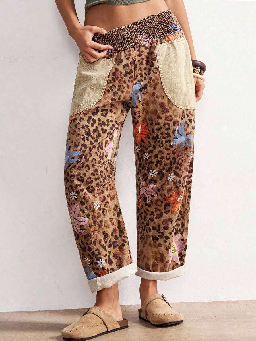 BohoFeels Pantalones sueltos de mujer con estampado de leopardo casual, adecuados para vacaciones - Multicolor - Ver 1
