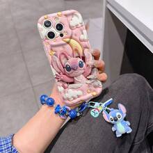 Disney Has Authorized, Phone Case - Chain Set, The Stitch Lilo & Stitch 3D Phone Case Plus A Silicone 3D Stitch Bracelet With Metallic Ring Removable Bracelet, Stitch And Angel Pattern, Compatible With Iphone17/16/15/14/13/12/11/XS/XR/X Plus Pro Max, A Stylish Cartoon Phone Case, The Perfect Gift Choice, Phone Protection, Durable Phone Cover, Great Gift For Friends And Family. - 白色 - 查看 6