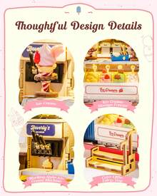 Robotime Rolife 3D Wooden Puzzles For Adults - Ice Cream Truck Model Kit DIY Building Set, 290pcs Wood Craft Home Desk Decor, No Glue Needed Creative Gift For Family And Friends - Pink - View 6