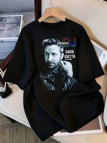 2026 T-Shirt, Retro Graphic David Guetta DJ Producer T-Shirt, EDM Artist Oversized T-Shirt, Black Cotton Casual Top, Retro Bootleg Style K-Pop Idol Oversized T-Shirt, Vintage Graphic Print T-Shirt, Short Sleeve Casual Top, Fan Merchandise, Black Streetwear T-Shirt For Fans, Vintage K-Pop Star Graphic T-Shirt, Short Sleeve Oversized T-Shirt With Retro Lightning Bolt Letter Print, Black Casual Crew Neck Top, Streetwear Style Idol Fan Gift, Comfortable Loose Fit Cotton Blend T-Shirt For Women And Men. - Black - View 6