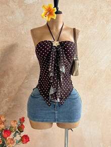 Camiseta asimétrica con decoración de conchas marinas, adecuada para vacaciones en la playa, verano - Marrón - Ver 1