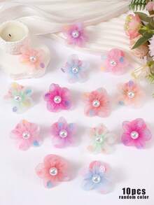 10pcs/Set Girls' Random Pearl Mesh Floral Scrunchies, Iridescent Snowflake Sequin 3D Textured Soft Elastic Hair Ties, Cute Hair Accessories For Daily Use - Multicolor - View 11